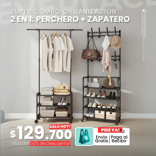 SUPER COMBO ORGANIZACION: 2 en 1: Perchero + Zapatero
