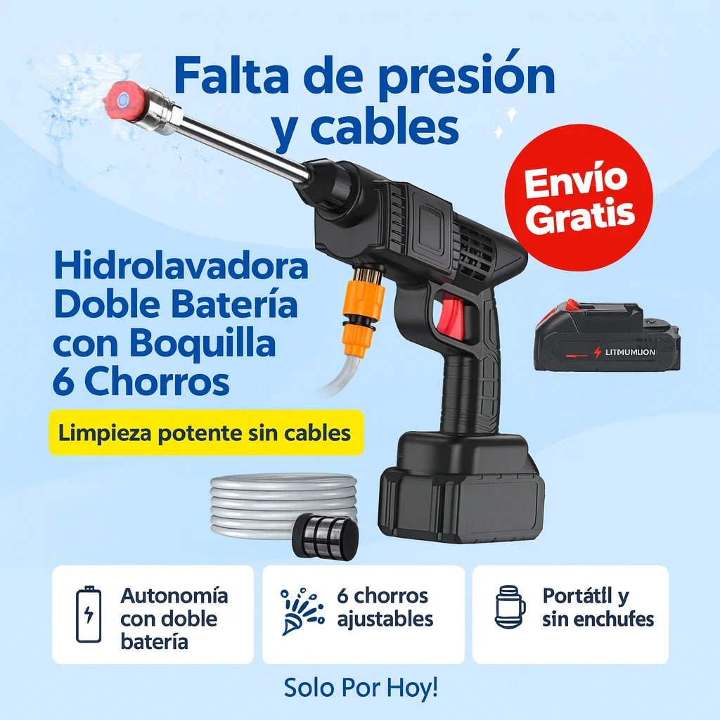 Hidrolavadora Doble Batería con Boquilla 6 Chorros - Everlace